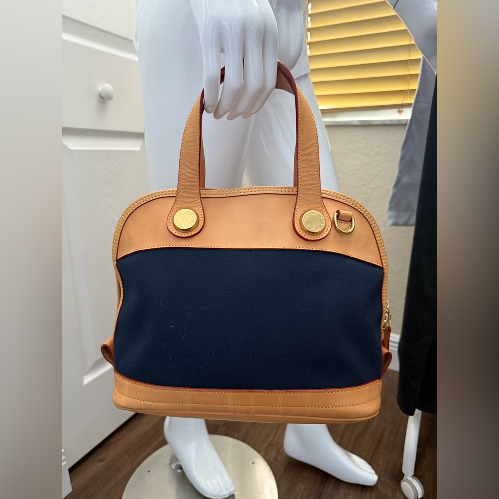 Vintage Dooney & Bourke Cabriolet doned Zip Zip Satchel Navy Blue & Leather